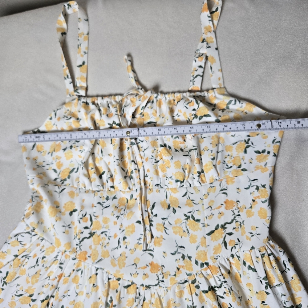 Scarlet Darkness White Yellow Floral Milkmaid Midi Sundress Cottagecore Large - Picture 14 of 14